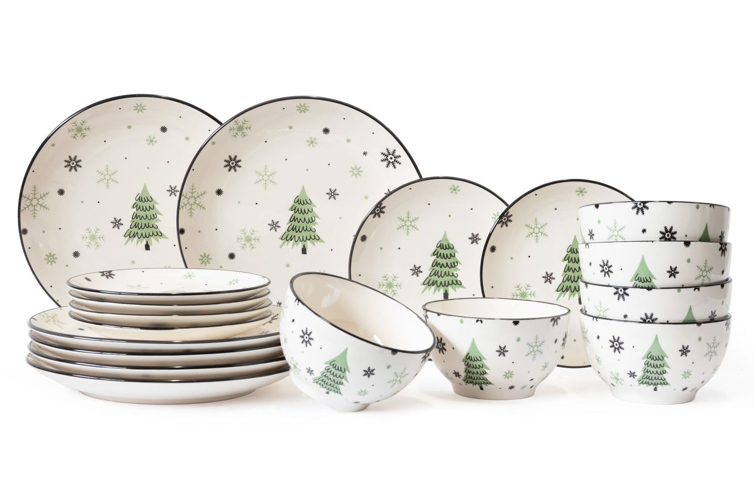 Cookinglife Kerstservies - Aardewerk - Groen 18-delig | 6 personen