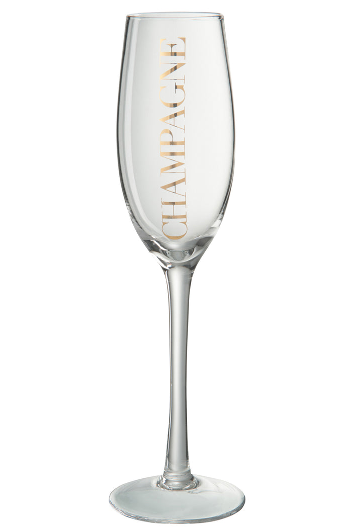 J-Line glas champagne met opschrift - glas - goud - 6 stuks