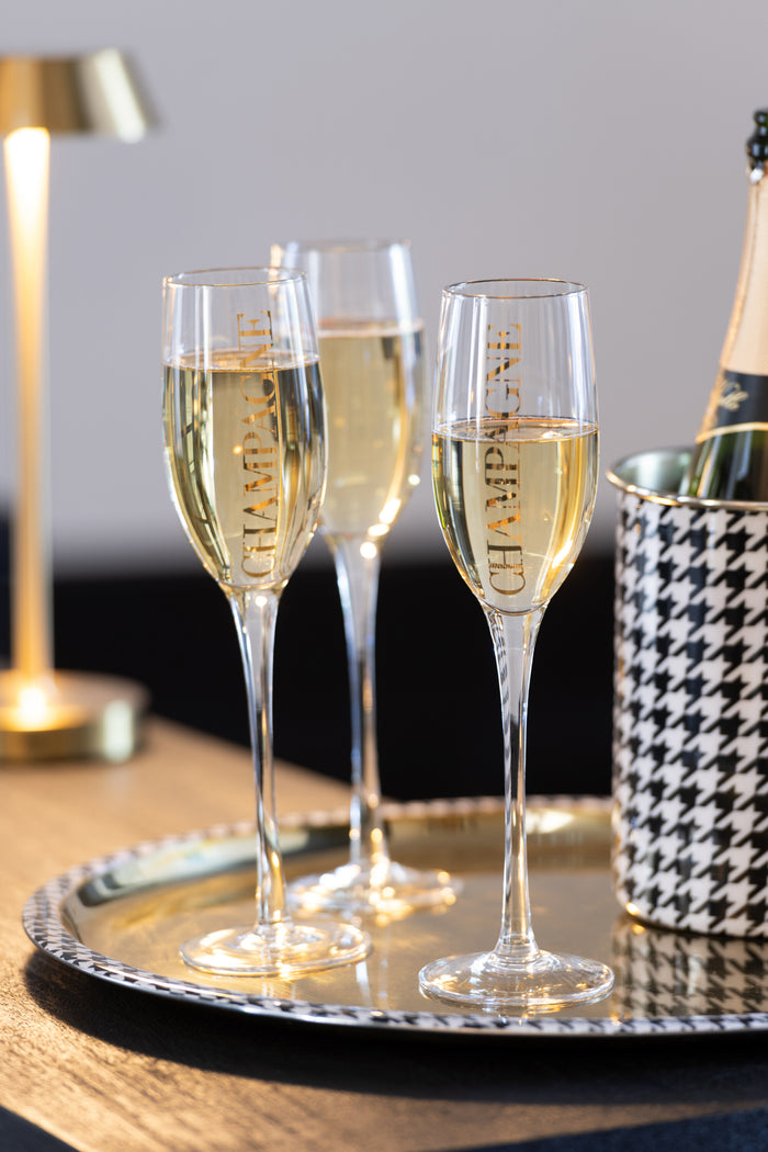J-Line glas champagne met opschrift - glas - goud - 6 stuks