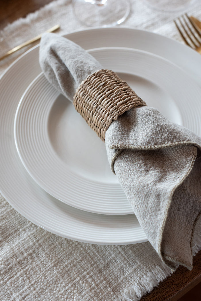 J-Line bord Streep - porselein - wit  - 6 stuks