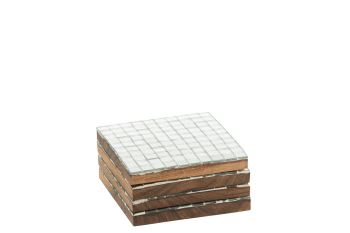 J-Line onderzetter - hout - zilver - doos van 4