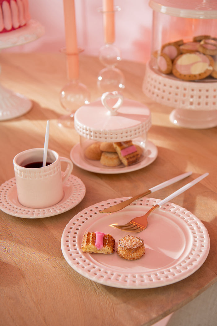 J-Line bord Rond - keramiek - roze - 4 stuks