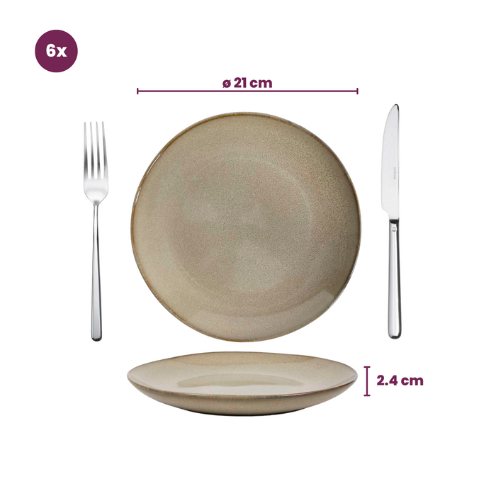 Cookinglife Ontbijtborden | Dessertborden Sabi Beige ø 21 cm - 6 Stuks