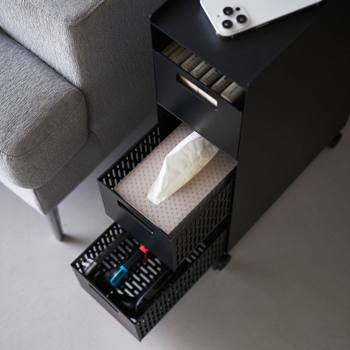 Yamazaki Tower Opbergmanden op wielen 3-laags - Zwart