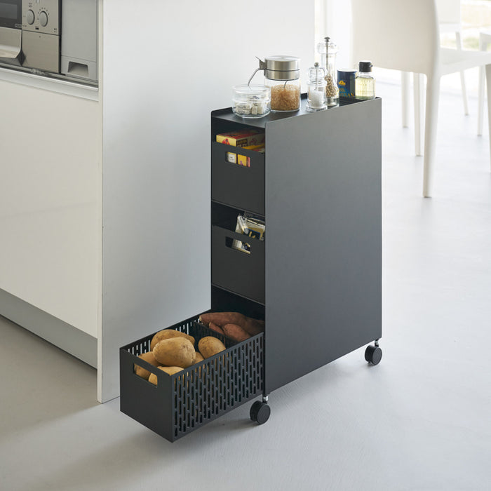 Yamazaki Tower Opbergmanden op wielen 3-laags - Zwart