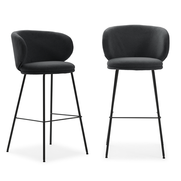 Calicosy - Set van 2 krukken in stof met zwarte RUSH - H65 cm