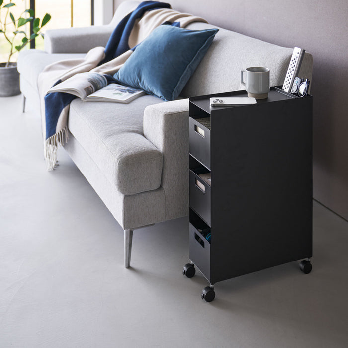 Yamazaki Tower Opbergmanden op wielen 3-laags - Zwart