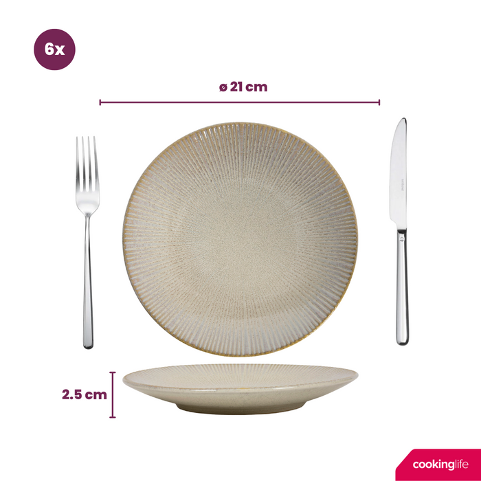 Cookinglife Ontbijtborden Coastal Lines Ocean Beige ø 21 cm - 6 Stuks