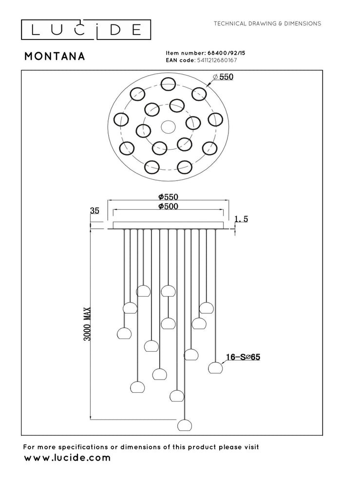 Lucide Premium MONTANA Hanglamp - Grijs ijzer
