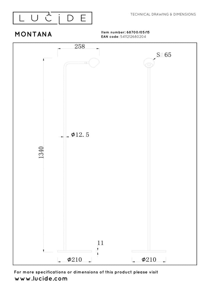 Lucide Premium MONTANA Vloerlamp - Grijs ijzer