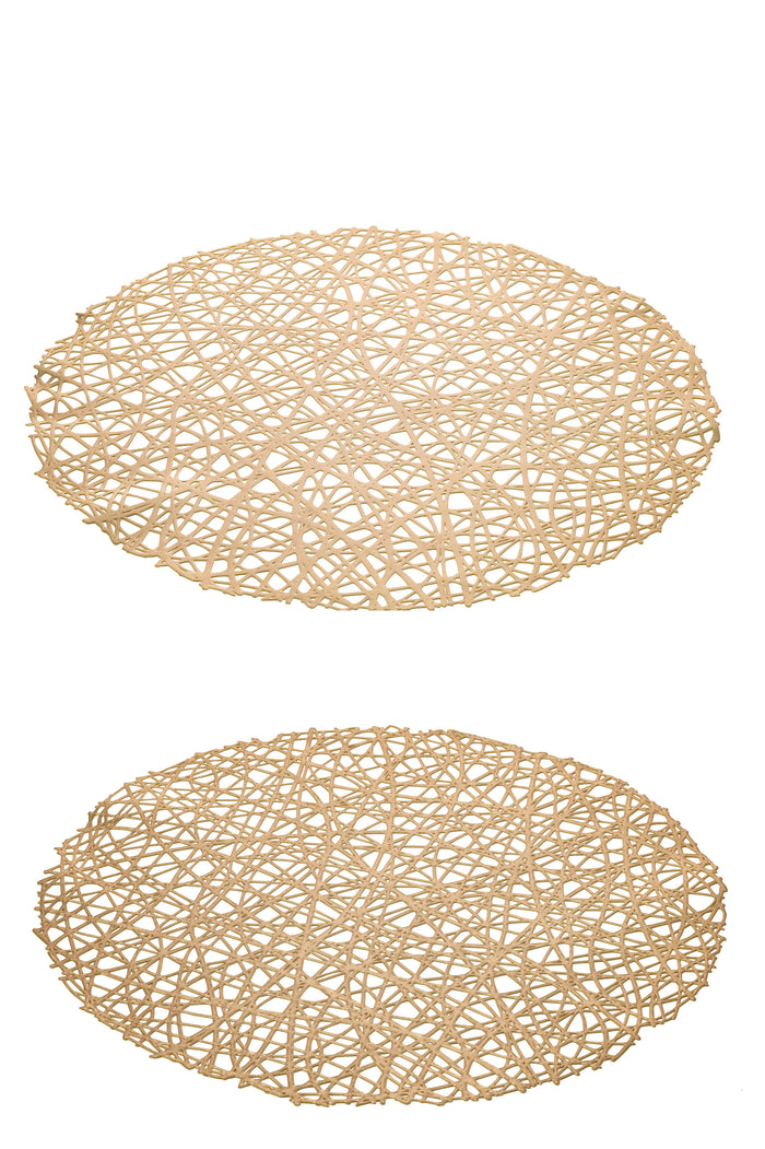J-Line placemat Blad - kunststof - goud - 2 stuks