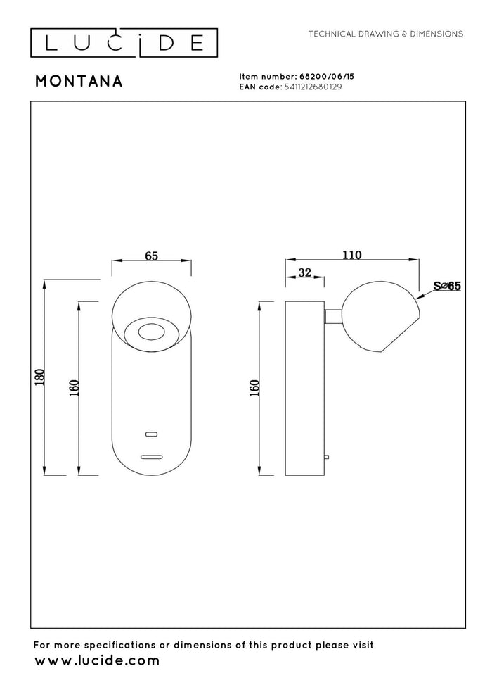 Lucide Premium MONTANA Wandlamp - Grijs ijzer