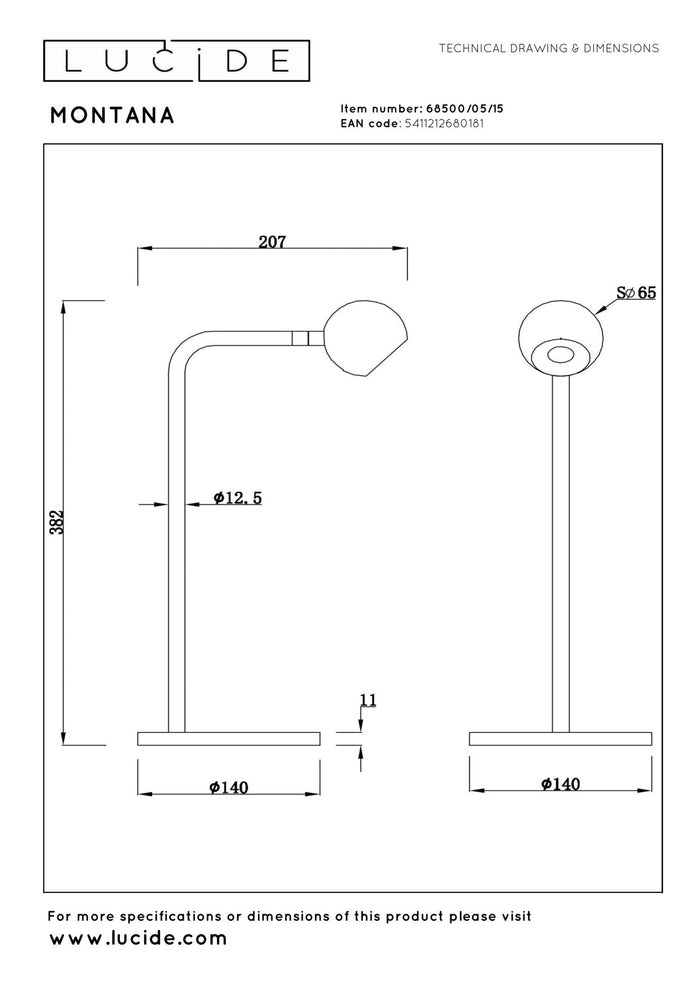 Lucide Premium MONTANA Tafellamp - Grijs ijzer