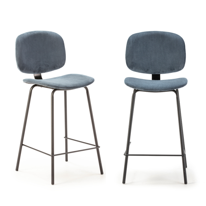 Calicosy - Set van 2 krukken in ribfluweel ARUS - H65 cm - Blauw