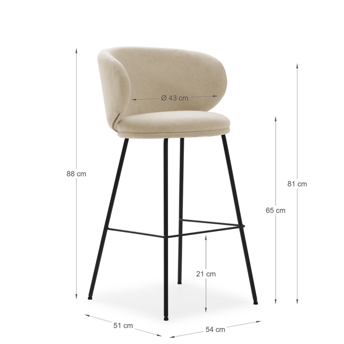 Calicosy - Set van 2 krukken in stof met zwarte RUSH - H65 cm