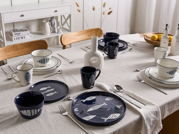 Beliani - TAMARIND - 16-delige serviesset - Wit|Blauw - Porselein