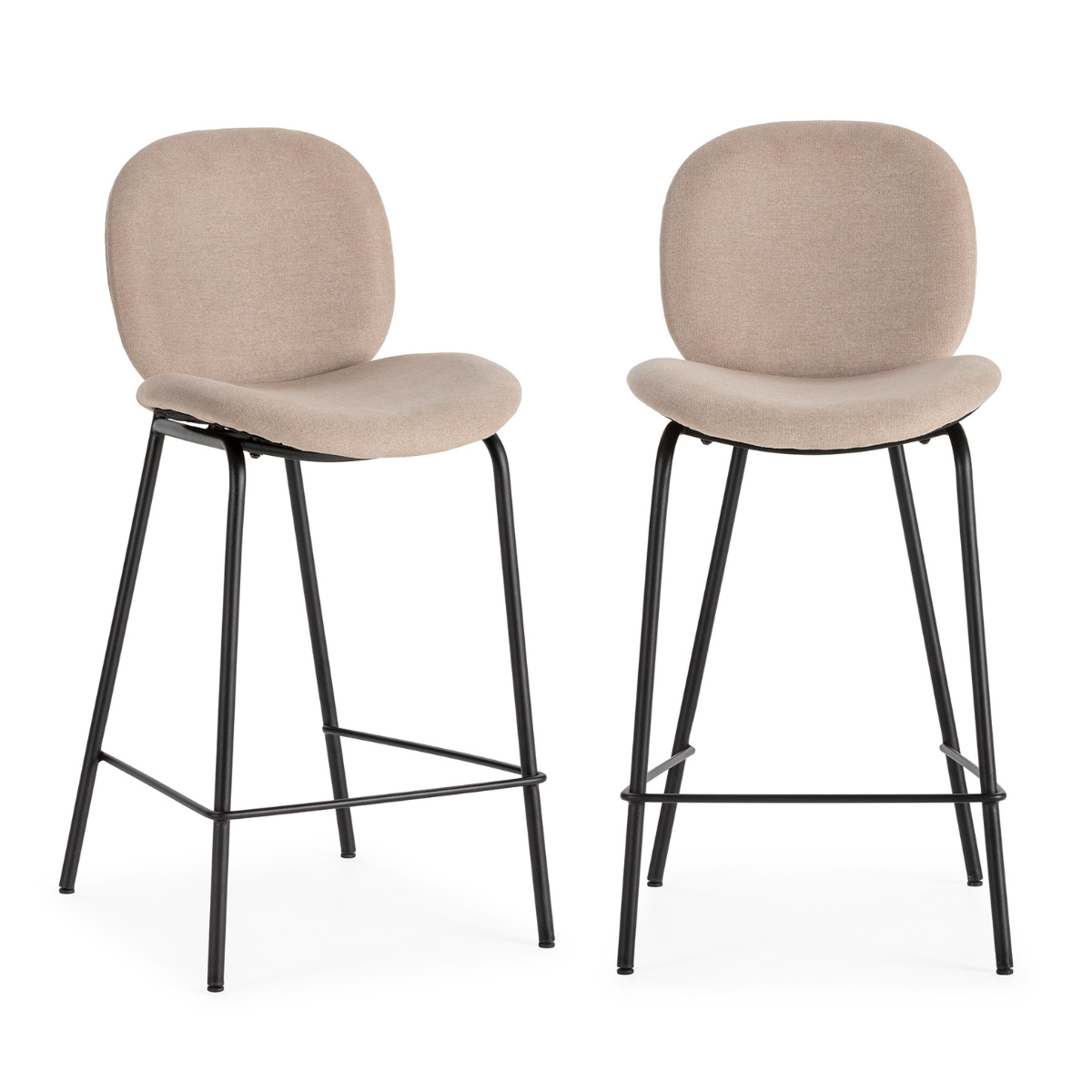 Calicosy - Set 2 barkrukken CORI - L43 cm - Stof & zwart metaal