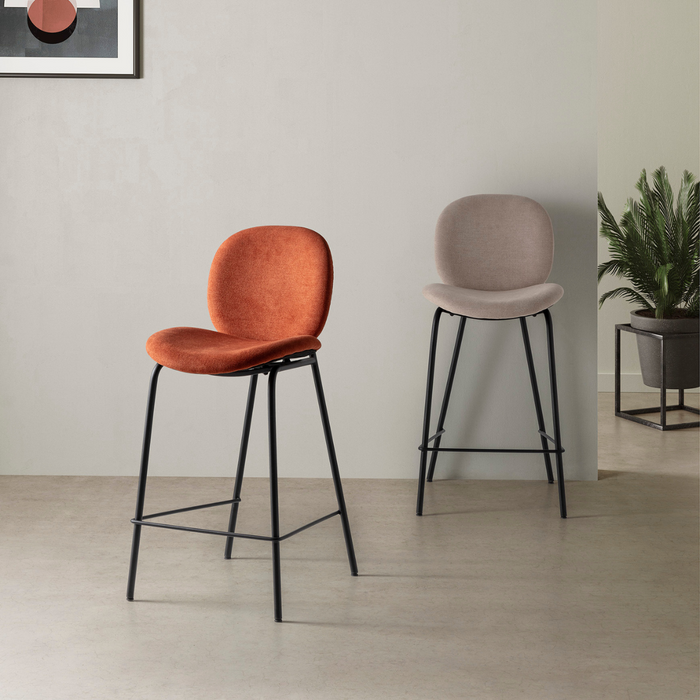 Calicosy - Set 2 barkrukken CORI - L43 cm - Stof & zwart metaal