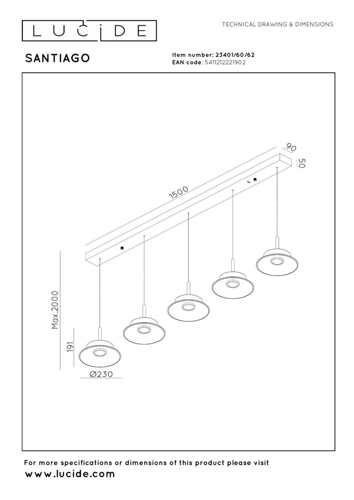 Lucide Premium SANTIAGO Hanglamp - Amber