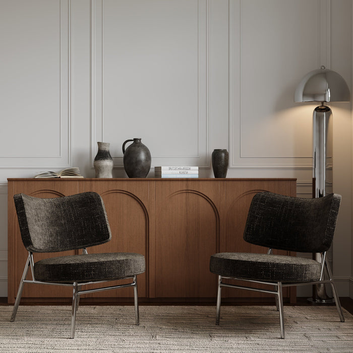 Loungestoel van geweven fluweel in espressobruin