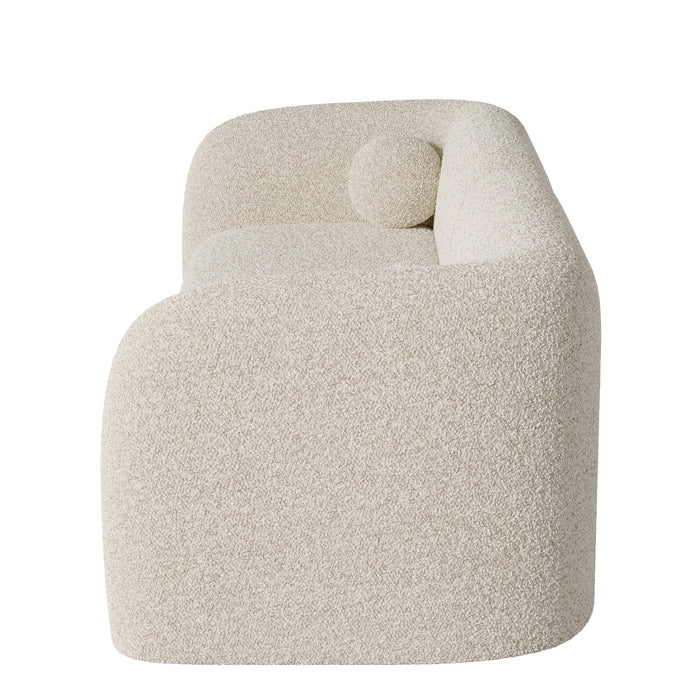 Crèmekleurige bouclébank met 3 zitplaatsen, 226 cm