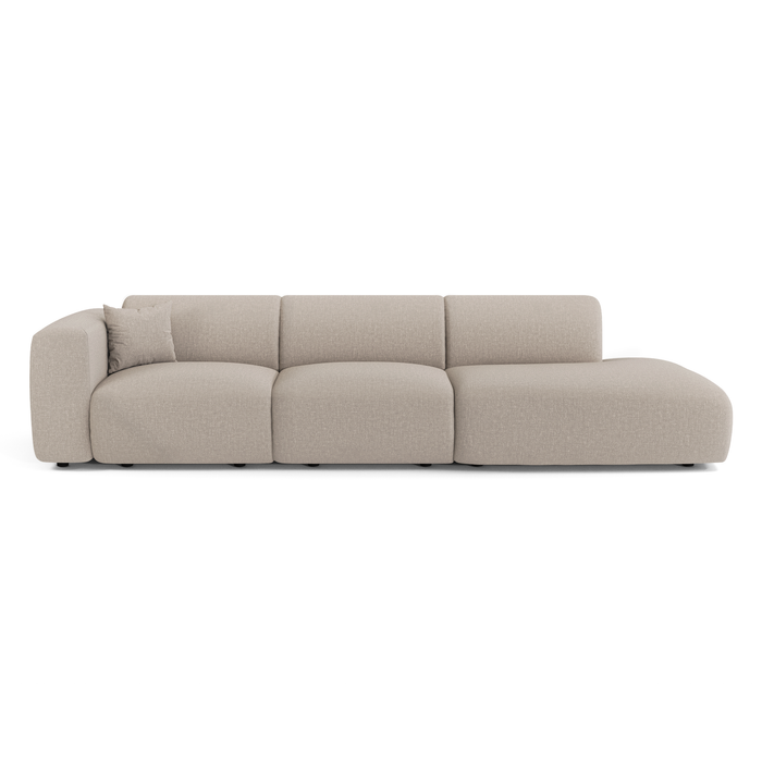 Linker 5-zitsbank in beige geweven stof, 310 cm