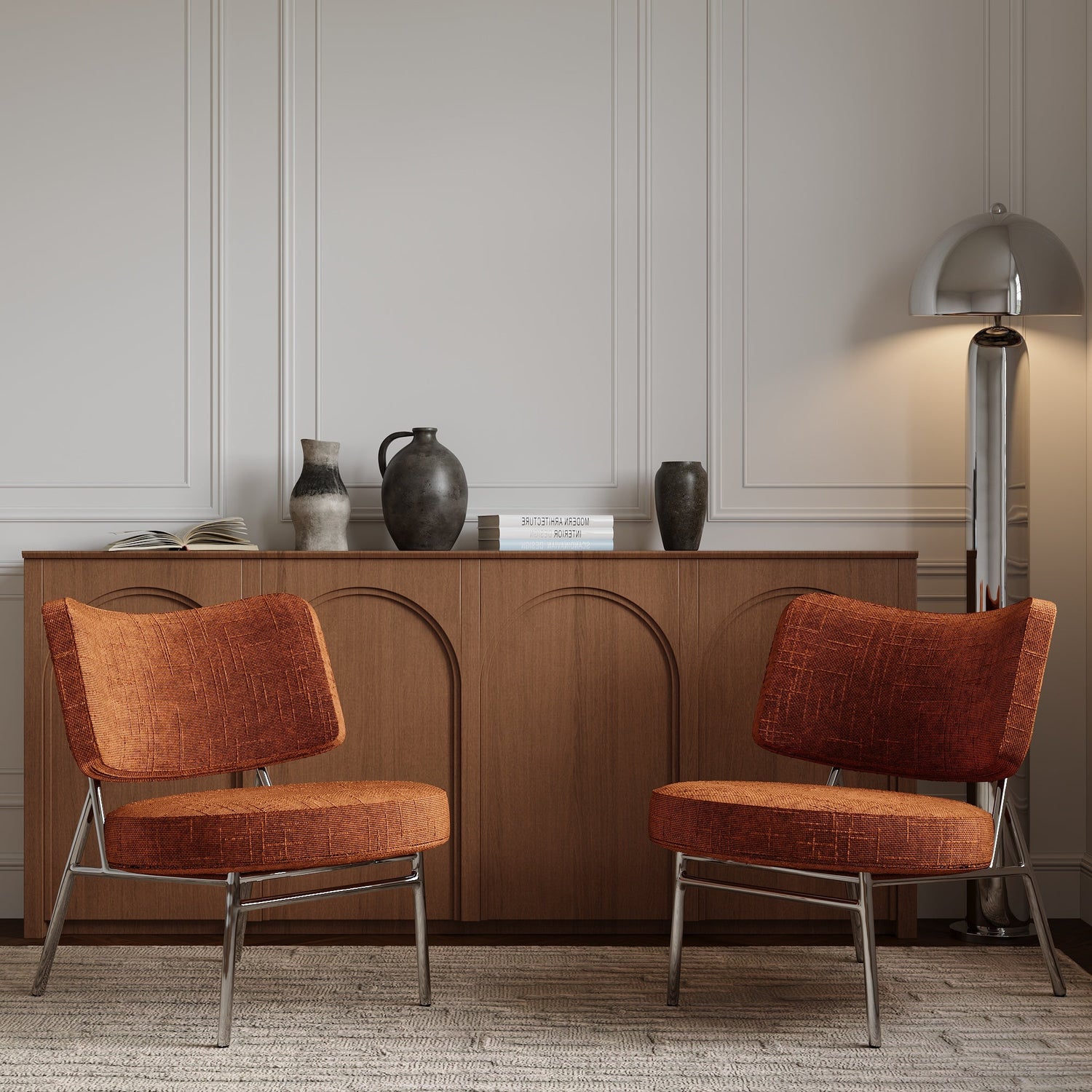 Loungestoel van geweven terracotta fluweel