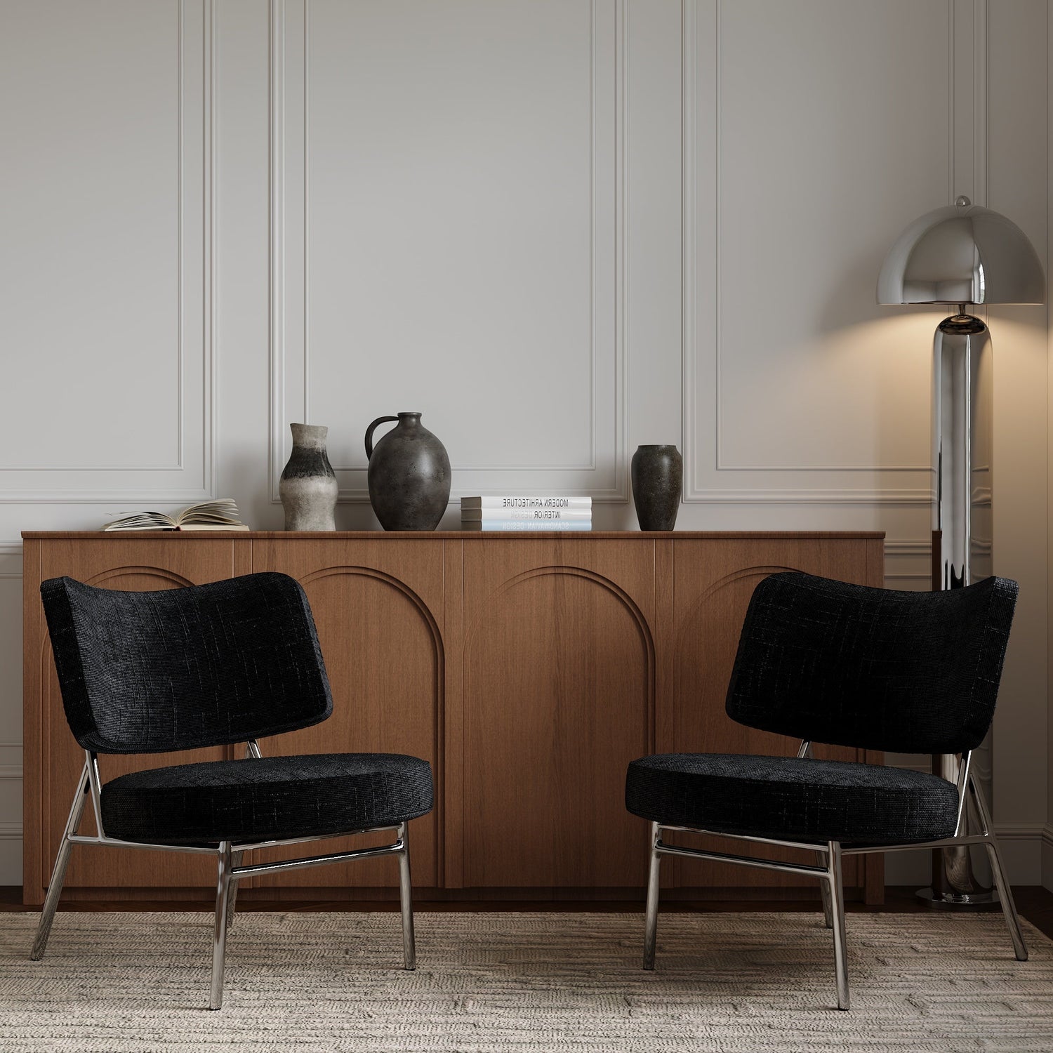 Zwarte geweven fluwelen loungestoel