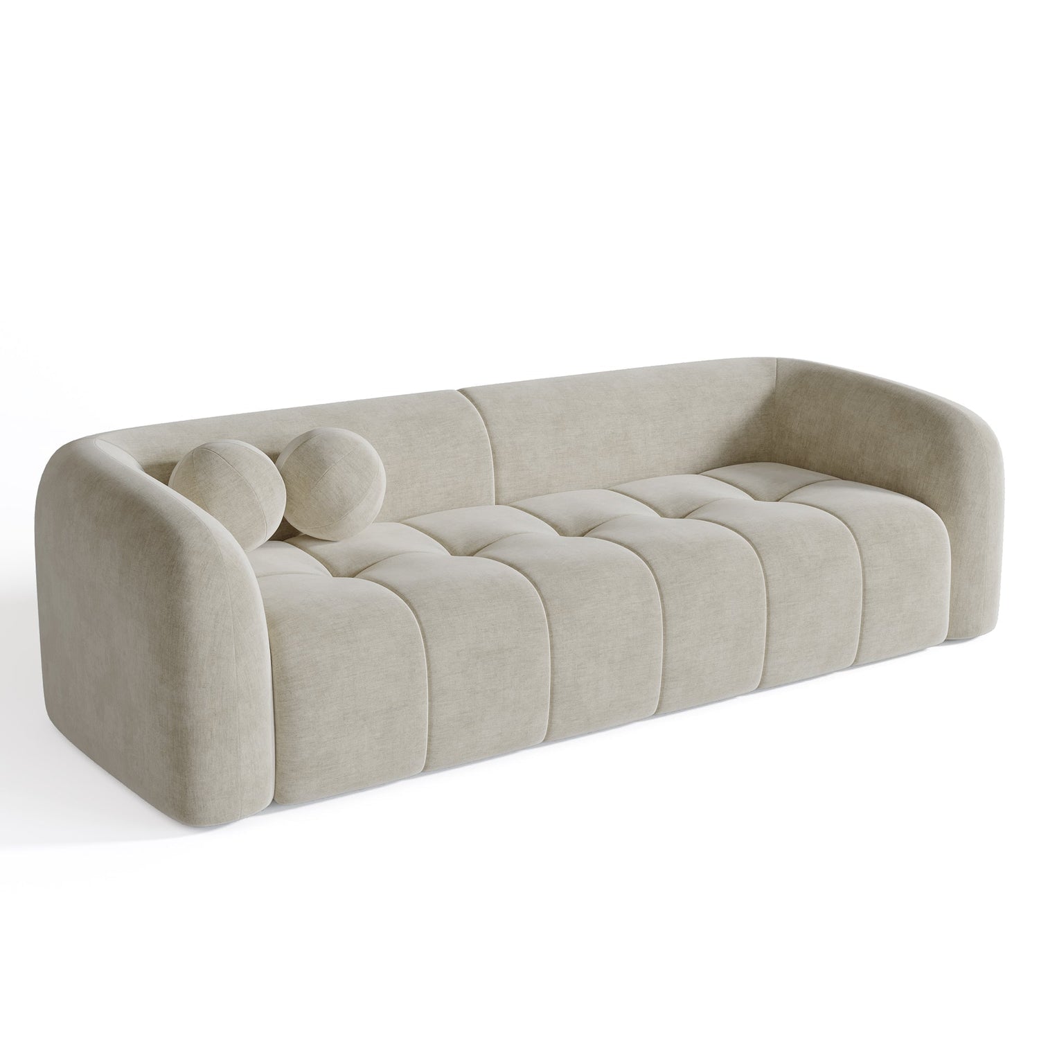 3-zits crèmekleurige fluwelen bank 226cm