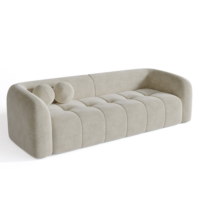 3-zits crèmekleurige fluwelen bank 226cm