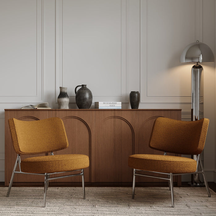 Fauteuil van boucléstof in mosterdgeel