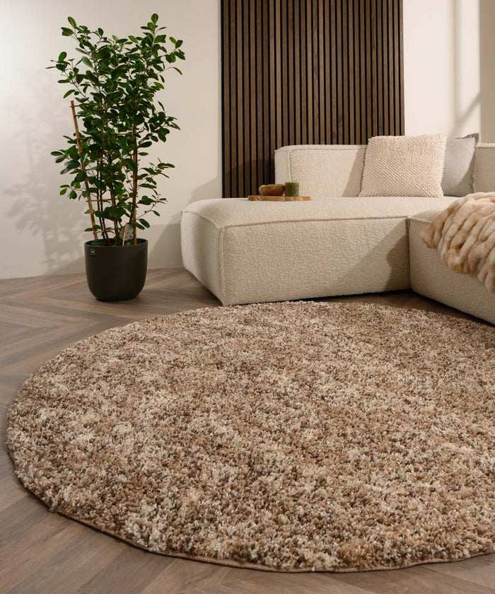 Tapeso Rond hoogpolig vloerkleed - Blend beige - 160 cm