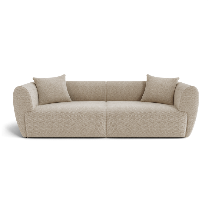 Vierzitsbank in beige, gestructureerd fluweel.