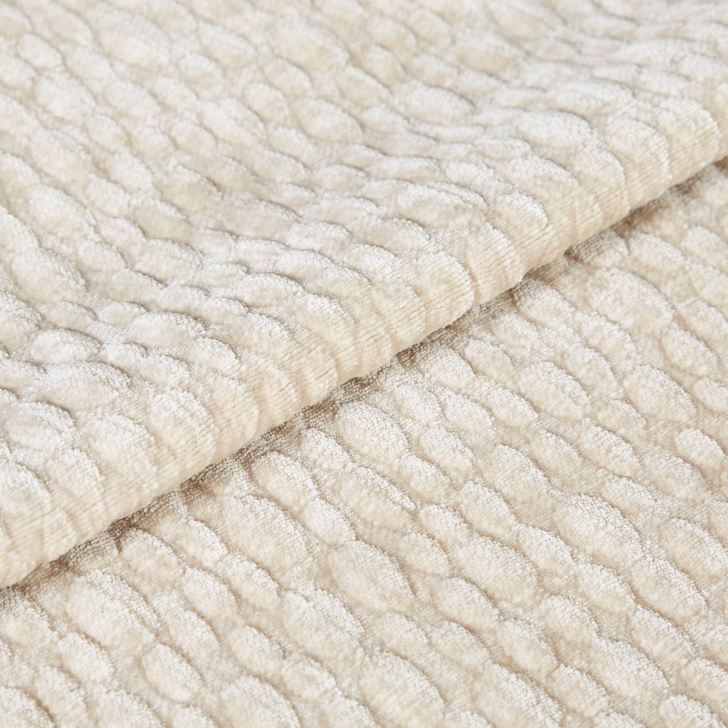 Vierzitsbank in beige, gestructureerd fluweel.