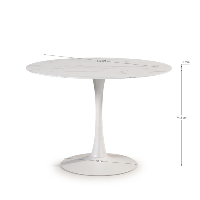 Calicosy - Ronde tafel met glazen blad in marmerlook ADA - H75 cm