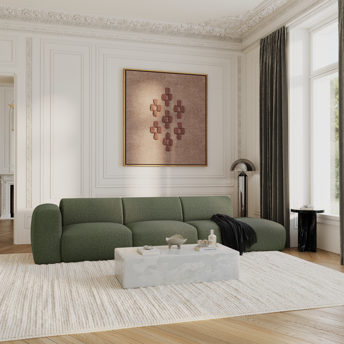 Linker 5-zitsbank in olijfgroene geweven stof, 310 cm