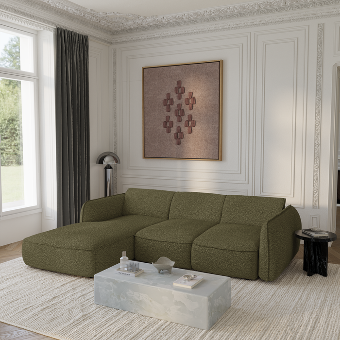4-zits linker hoekbank in olijfgroene bouclette stof