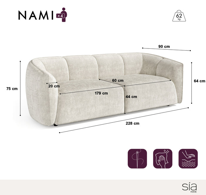 Vierzitsbank in crèmekleurig geweven fluweel