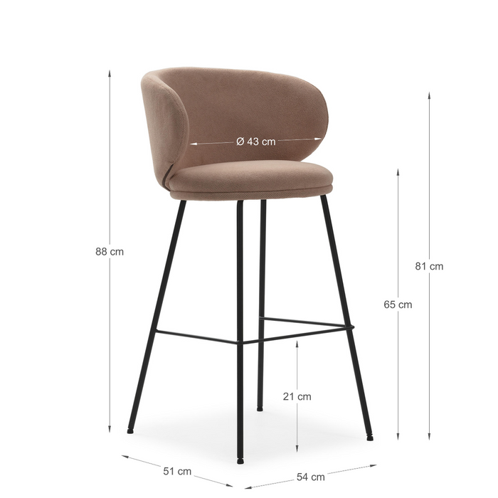 Calicosy - Set van 2 krukken in stof met zwarte RUSH - H65 cm