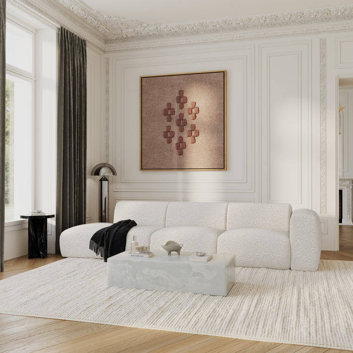 5-zits rechte bank in crèmekleurige bouclé stof, 310 cm