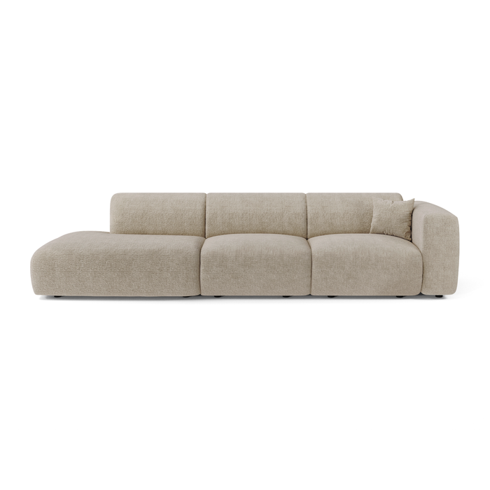 5-zits rechte bank in beige fluweel met patroon, 310 cm