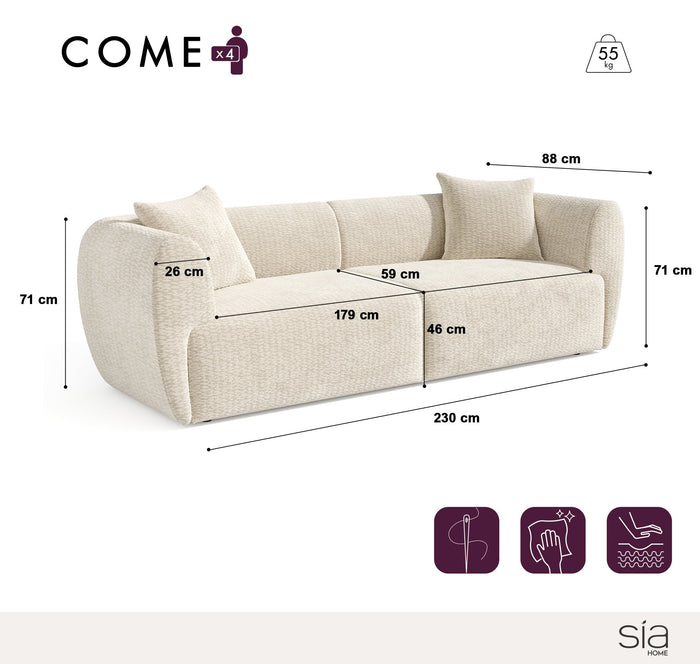 4-zits taupe fluwelen bank met structuur