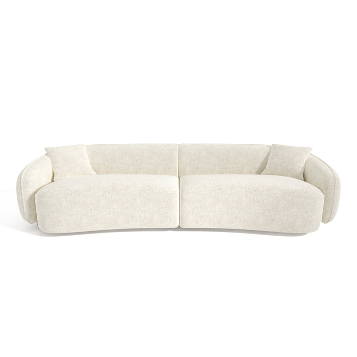 4-zitsbank in crèmekleurig fluweel met reliëfdruk