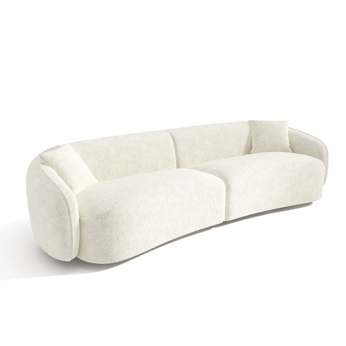 4-zitsbank in crèmekleurig fluweel met reliëfdruk