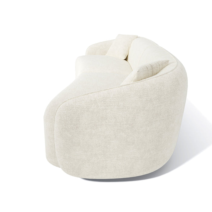 4-zitsbank in crèmekleurig fluweel met reliëfdruk