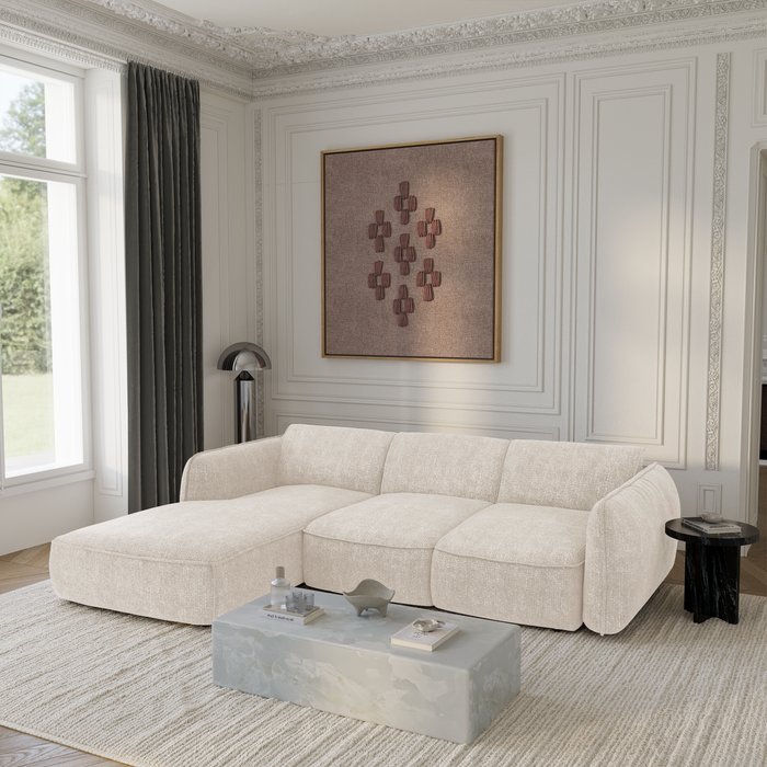 4-zits slaapbank links in crème geweven fluweel