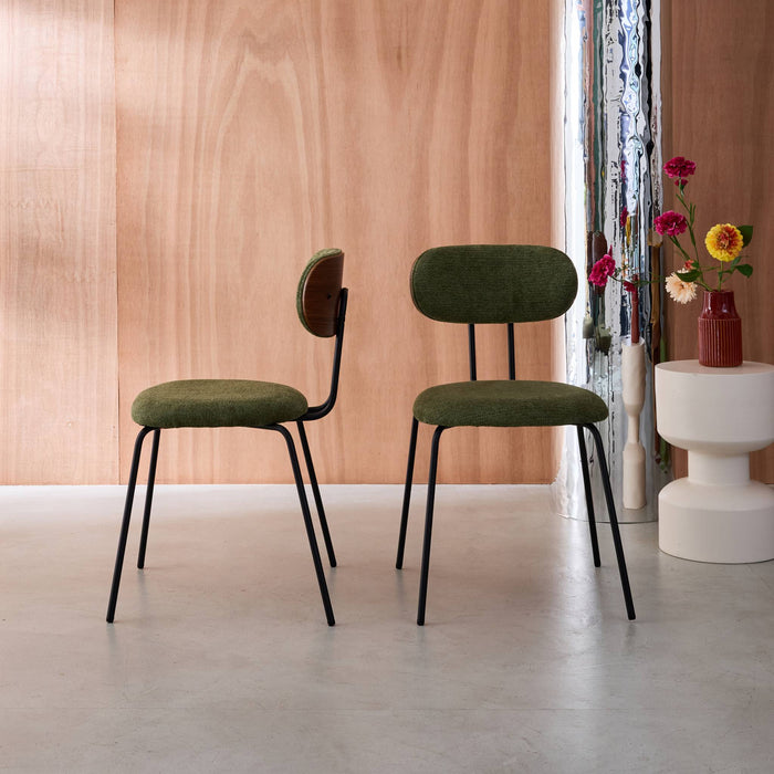 sweeek - Stoel waterafstotende stof, zwarte metalen poten (set van 2)