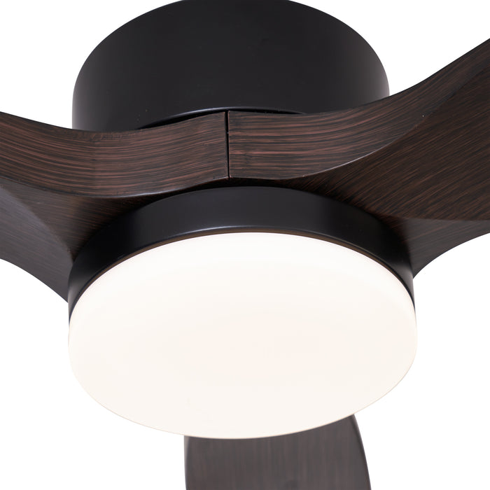 QAZQA Plafondventilator zwart met hout print 132cm incl. LED dimbaar