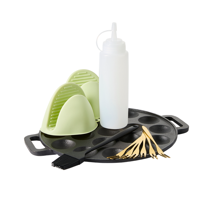 Byron gietijzeren poffertjespan - complete set