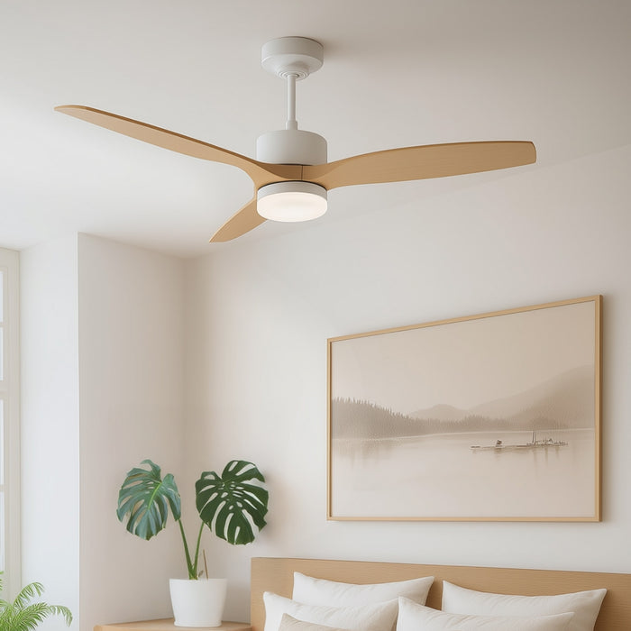 QAZQA Plafondventilator wit met hout print 132cm incl. LED dimbaar